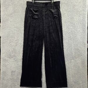 Halara High Waisted Black Straight Leg Velvet Casual Pants Large Petite Pull On